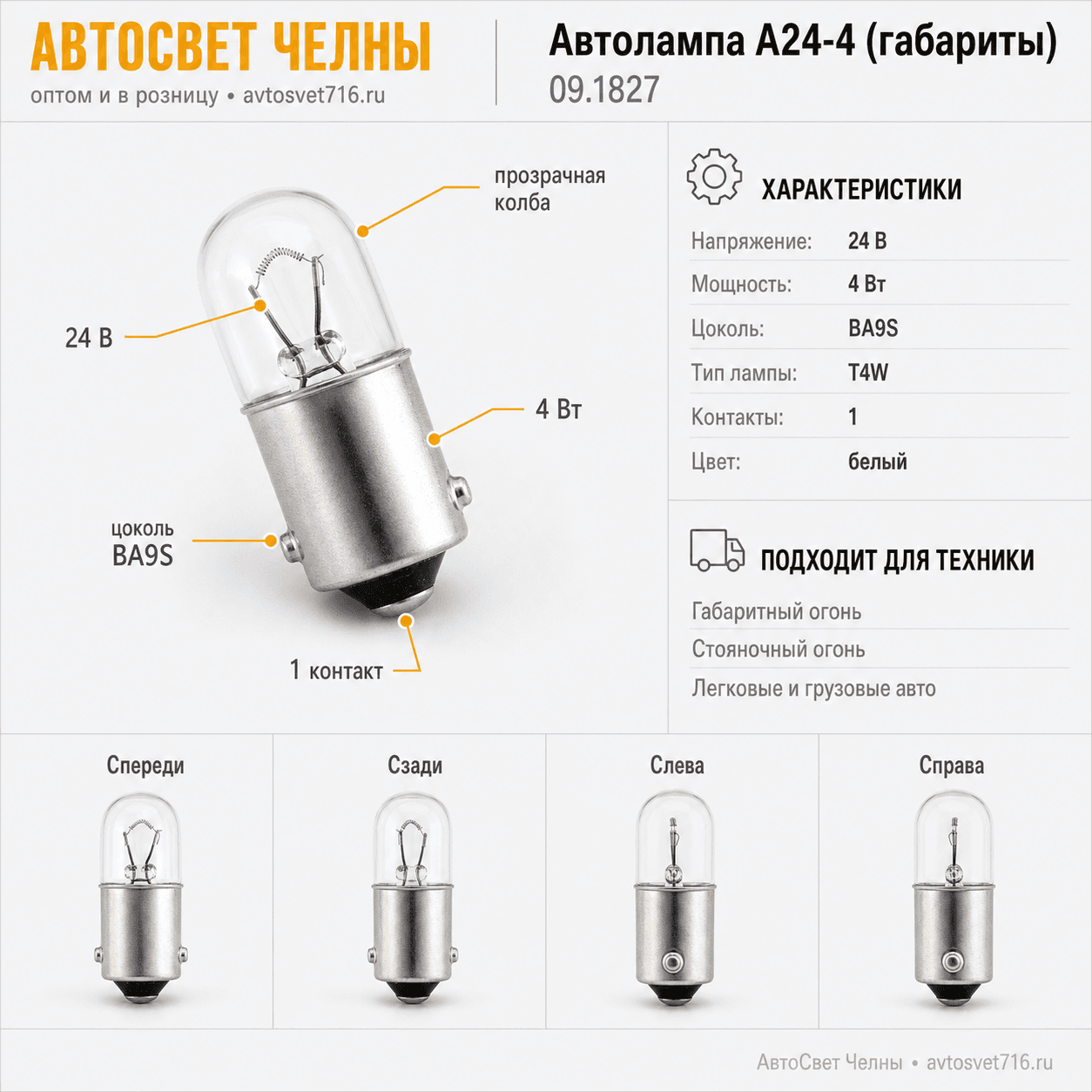 Автолампа А24-4 (габариты) IMPULS, 09.1827