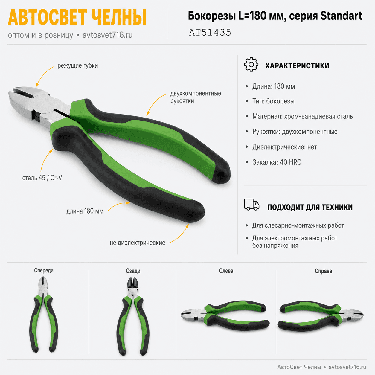 Бокорезы L=180мм, серия Standart /АТ АТ51435