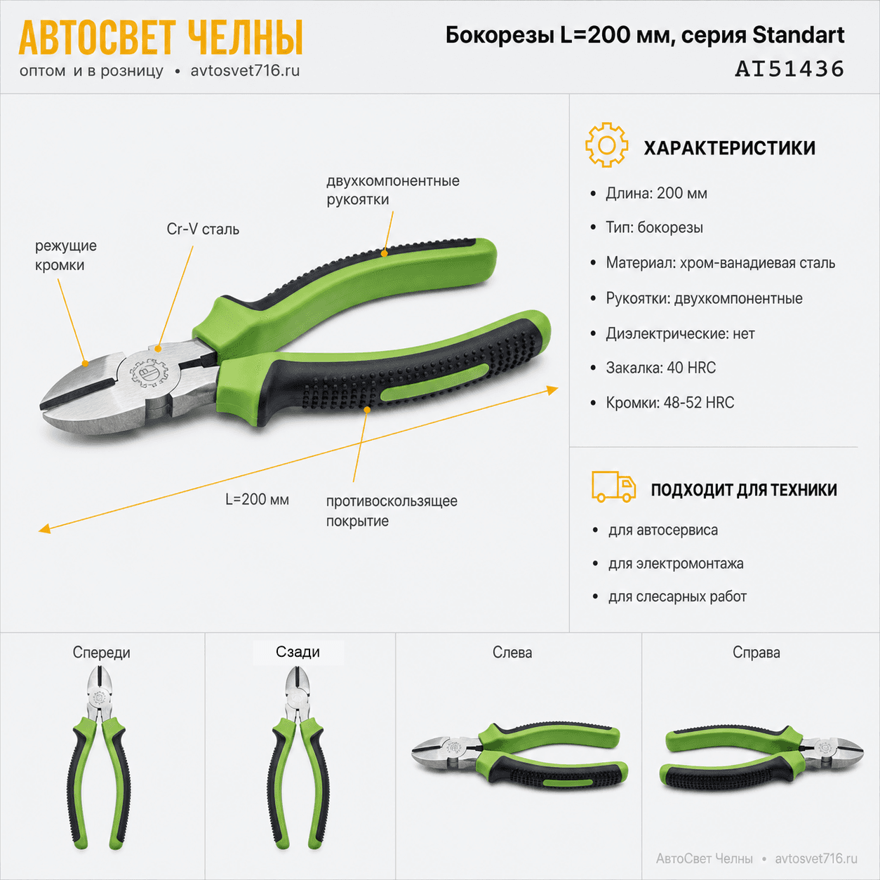 Бокорезы L=200мм, серия Standart /АТ АТ51436