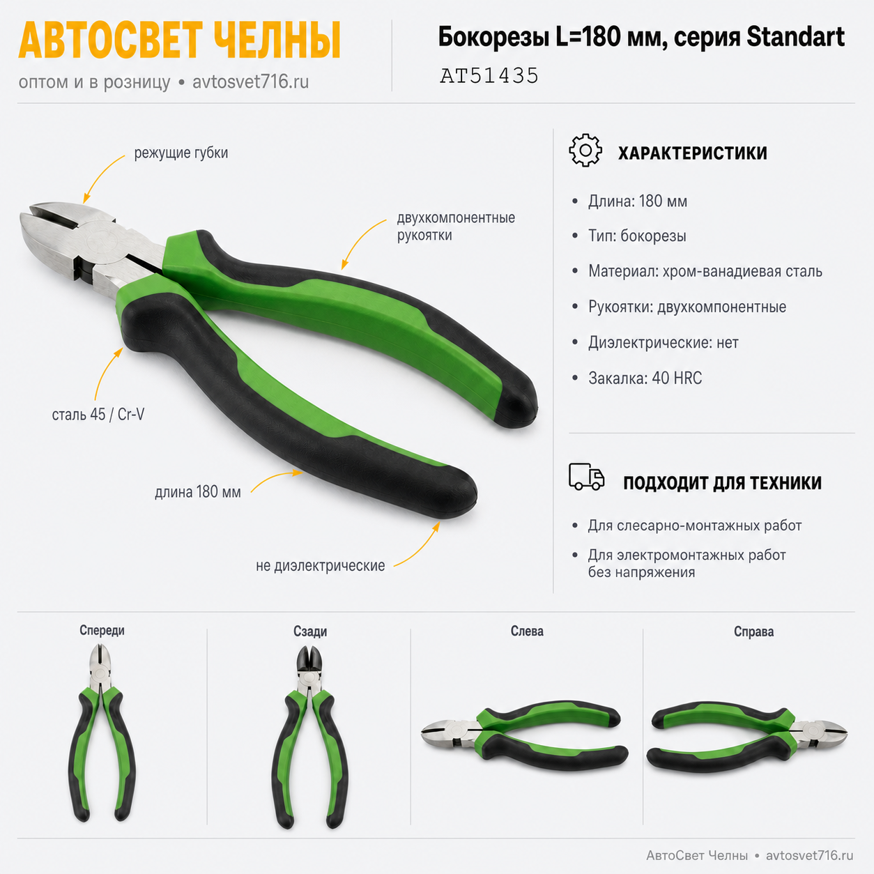 Бокорезы L=180мм, серия Standart /АТ АТ51435