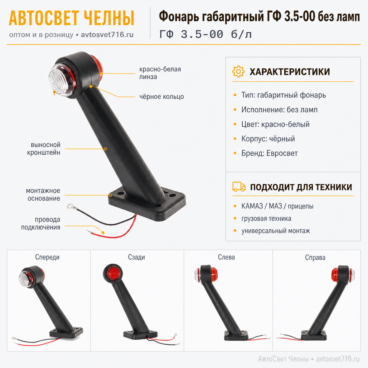 Фонарь габаритный ГФ3.5-00 крас/бел (глазок) черное кольцо Евросвет [4